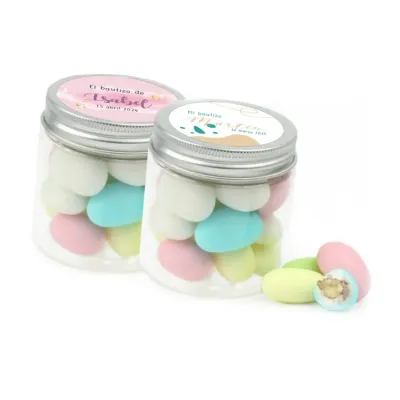 Peladillas en bote personalizado para Bautizo