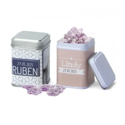 Latita cuadrada con violetas Comunion