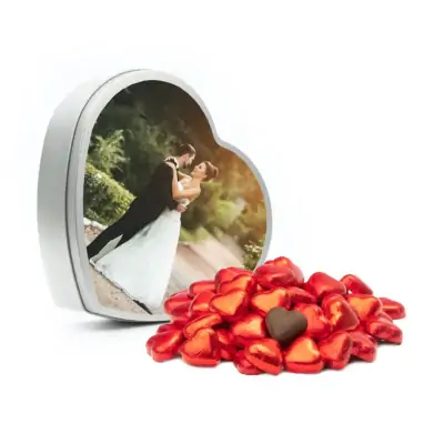 Lata con Forma de Corazón Personalizada con Bombones de Chocolate (1/2 kilo)