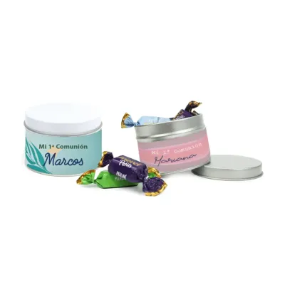 Bombones Merci en lata personalizada para comunión
