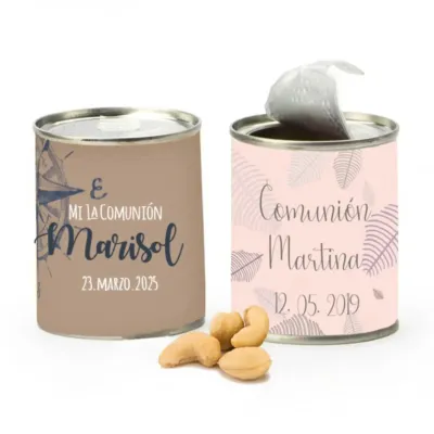Frutos secos en latita personalizada para detalles comunión