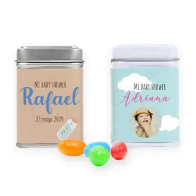 Latita personalizada con Jelly beans para Baby Shower