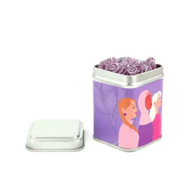 Latita Cuadrada con Violetas para el Día de la Mujer 8M plata abierta