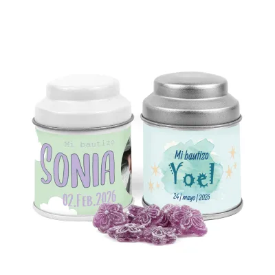 Latita Cúpula con Violetas para Detalle de Bautizo