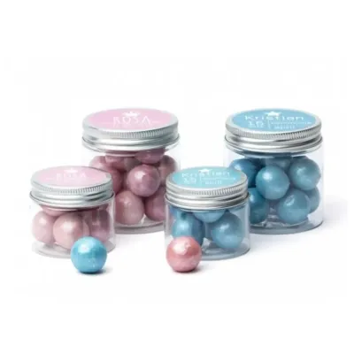 Chocoperlas en Bote Personalizado para Bautizo