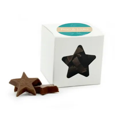 Estrellas de chocolate en cajita cubo detalles boda