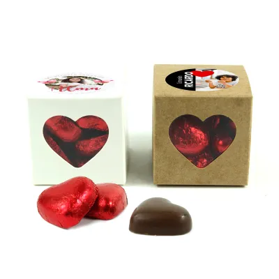 Corazones de Chocolate en Cajita Cubo Corazón para Comunión