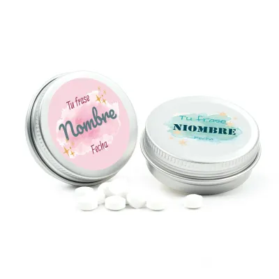 Mini Mentas en Latita Metálica para Bautizo