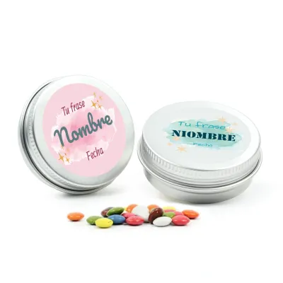 Latita con Tapa de Rosca con Mini Chocolates para Baby Shower