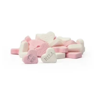 Caramelos corazón rosa - blanco personalizados bautizo
