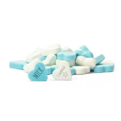 Caramelos Corazón Azul & Blanco Personalizados para Baby Shower