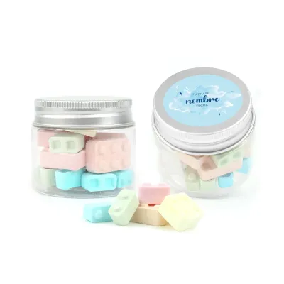 Bloques de Caramelo Candy Blox en Bote Personalizado para Bautizo