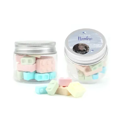 Bloques de Caramelo Candy Blox en Bote Personalizado para Comunión