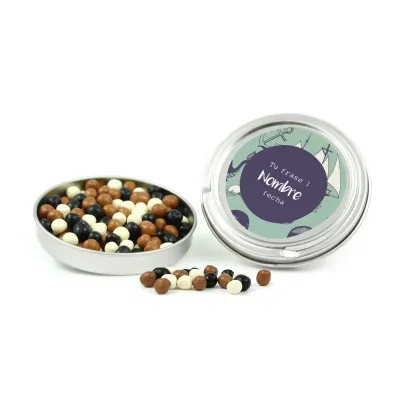 Caviar de Chocolate en Latita Personalizada para Comunión abierta Caviar de Chocolate en Latita Personalizada para Comunión abierta