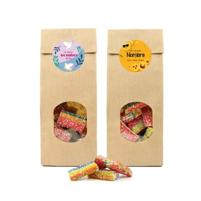 Ladrillos de Gominola en Bolsita Kraft Personalizada para Detalles de Comunión