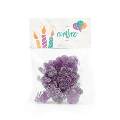 Caramelos Violetas en Bolsita Personalizada para Cumpleaños frontal
