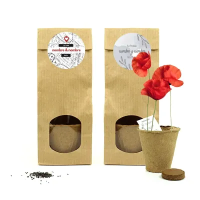Set de Cultivo en Bolsita Kraft Personalizada para Boda amapola