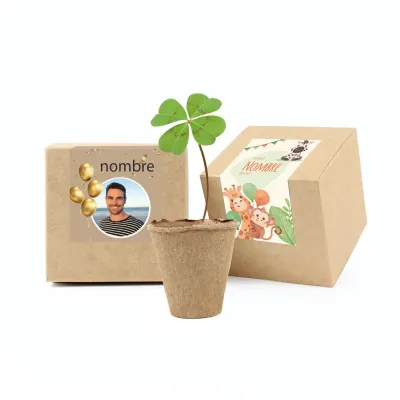 Trébol de la Suerte en Cajita Kraft Personalizada para Cumpleaños