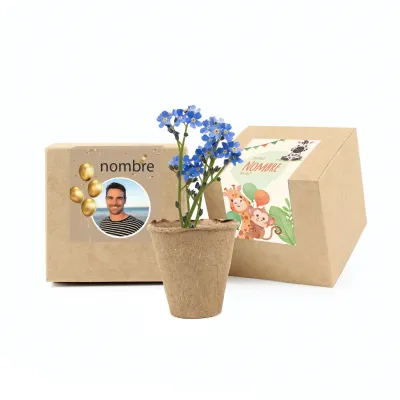 Semillas de Cultivo en Cajita Kraft Personalizada para Cumpleaños no me olvides