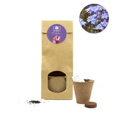 Set de Cultivo No Me Olvides en Bolsita Kraft para el Día de la Mujer 8M kraft natural