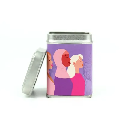 Latita Cuadrada con Violetas para el Día de la Mujer 8M plata frontal