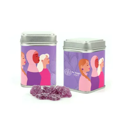 Latita Cuadrada con Violetas para el Día de la Mujer 8M plata