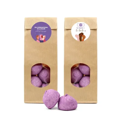 Nubes Violeta en Bolsita Kraft Personalizada para el Día de la Mujer 8M