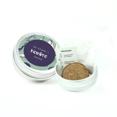 Semillas en Lata de Aluminio Personalizada para Comunión dos abierta