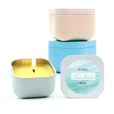 Vela Aromática en Latita Cuadrada Personalizada para Comunión