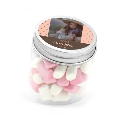 Mini Nubes de Colores en Bote Personalizado para Detalle de Comunión frontal Mini Nubes de Colores en Bote Personalizado para Detalle de Comunión frontal