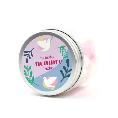 Mini Nubes de Colores en Bote Personalizado para Detalle de Comunión tumbada Mini Nubes de Colores en Bote Personalizado para Detalle de Comunión tumbada