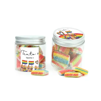 Bote PET Alto con Gominolas Arcoíris para el Día del Orgullo diseño 2
