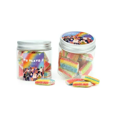 Bote PET Alto con Gominolas Arcoíris para el Día del Orgullo