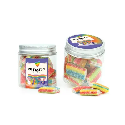 Bote PET Alto con Gominolas Arcoíris para el Día del Orgullo diseño 3