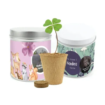 Trébol de la Suerte en Lata Personalizada para Comunión