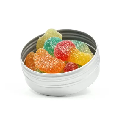 Mix Gominolas en Latita Redonda de Aluminio Personalizada para Boda abierta