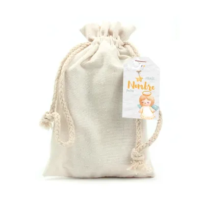 Comba de Algodón y Madera en Bolsita Personalizada para Bautizo frontal