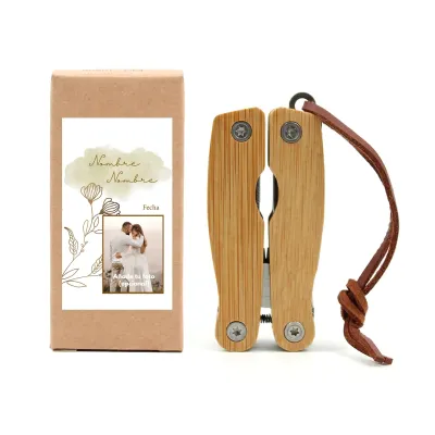 Kit Herramientas de Bambú en Cajita Kraft Personalizada para Boda