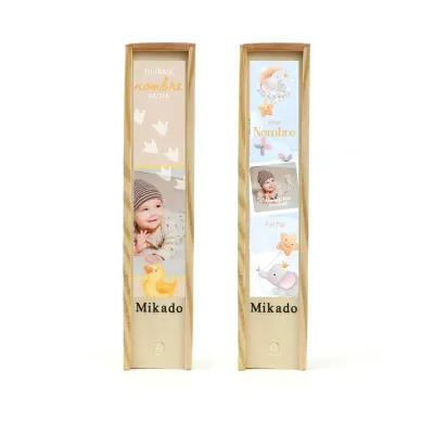 Juego Mikado en Caja de Madera Personalizada para Bautizo