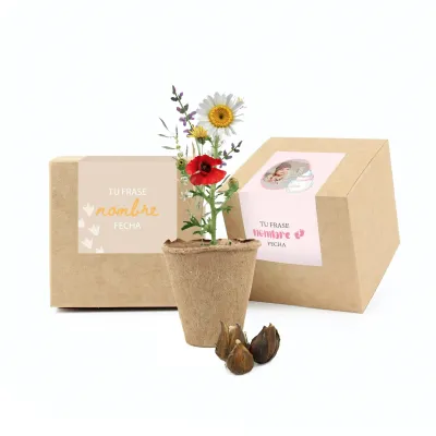 Semillas en Cajita Kraft Personalizada para Bautizo mix de flores