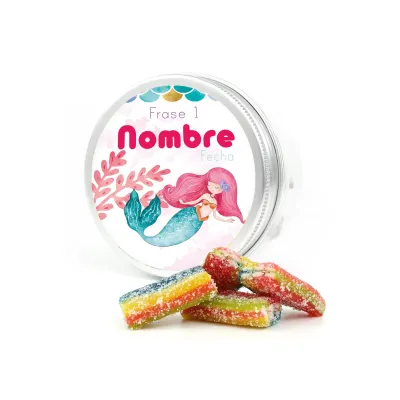 Bote Plano con Gominolas Arcoíris para Comunión frontal