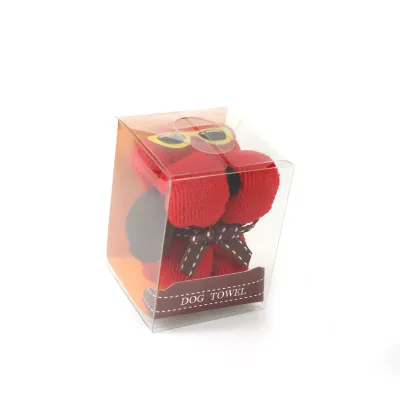 Toalla Perrito para Bautizo roja cajita