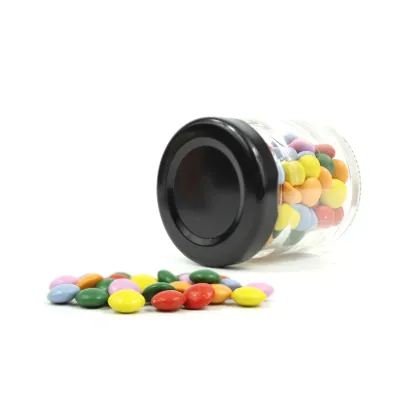 Mini Chocolates en Botecito de Cristal para Comunión negro tumbado cerrado