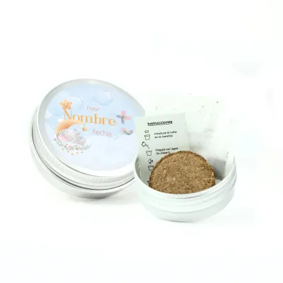 Semillas en Lata de Aluminio Personalizada para Bautizo