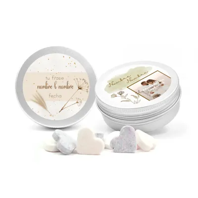 Latita con Tapa de Rosca para Boda con Caramelos Corazón