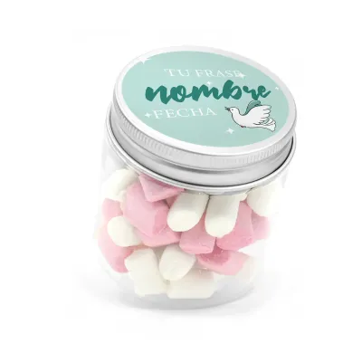 Mini Nubes de Colores en Bote Personalizado para Detalle de Bautizo frontal
