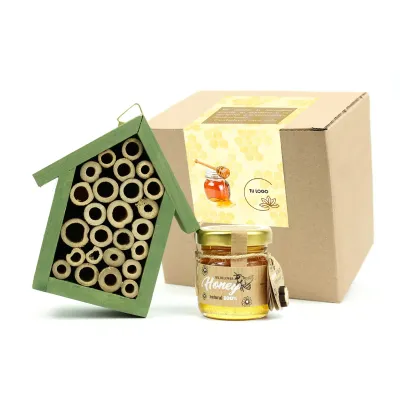 Cajita para el Cuidado de las Abejas Personalizada con Tarrito de Miel frontal