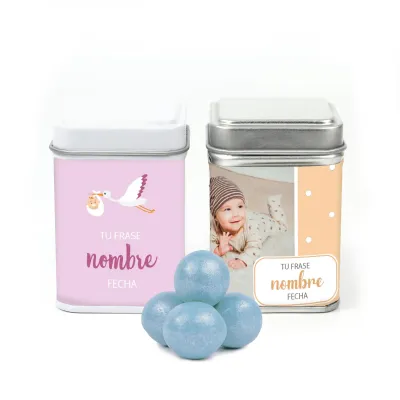 Chocoperlas en Latita Cuadrada para Detalle de Bautizo