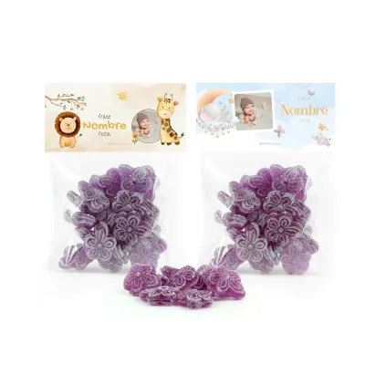 Caramelos Violetas en Bolsita Personalizada Bautizo