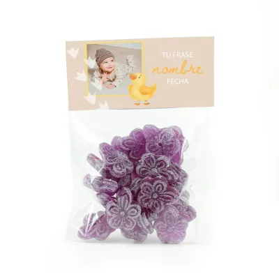 Caramelos Violetas en Bolsita Personalizada Baby Shower frontal Caramelos Violetas en Bolsita Personalizada Baby Shower frontal